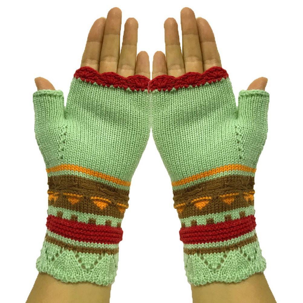 Vintage Multicolor Knitted Gloves with Floral Winter Warm Fingerless Gloves Knit Gloves for Girls Women