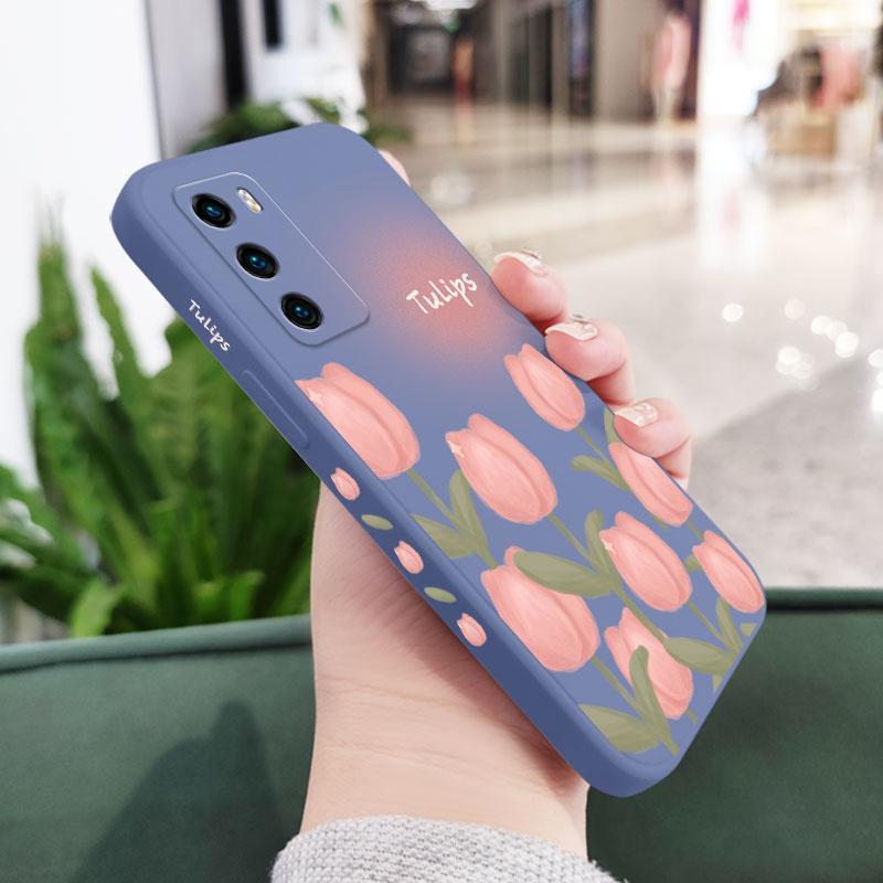 

Elegant Tulip Phone Case For Huawei P40 P50 P30 P20 Pro Lite Y7A Mate 20 Pro Lite Liquid Silicone Cover Mate20 Pro светло-синий