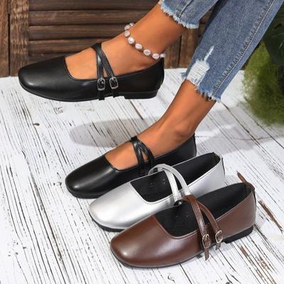 Damen Mary Jane Ballerinas mit breiter Weite und eckiger Spitze - Französisch inspirierte tief ausgeschnittene Slipper für Frühling/Herbst, Koreanischer Stil