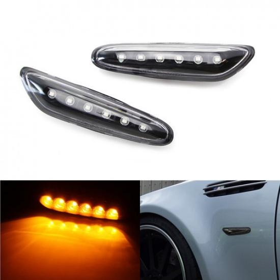 

Black/Clear Front Side Marker Lamps w/ Amber LED Lights For BMW 1 3 5 X Series