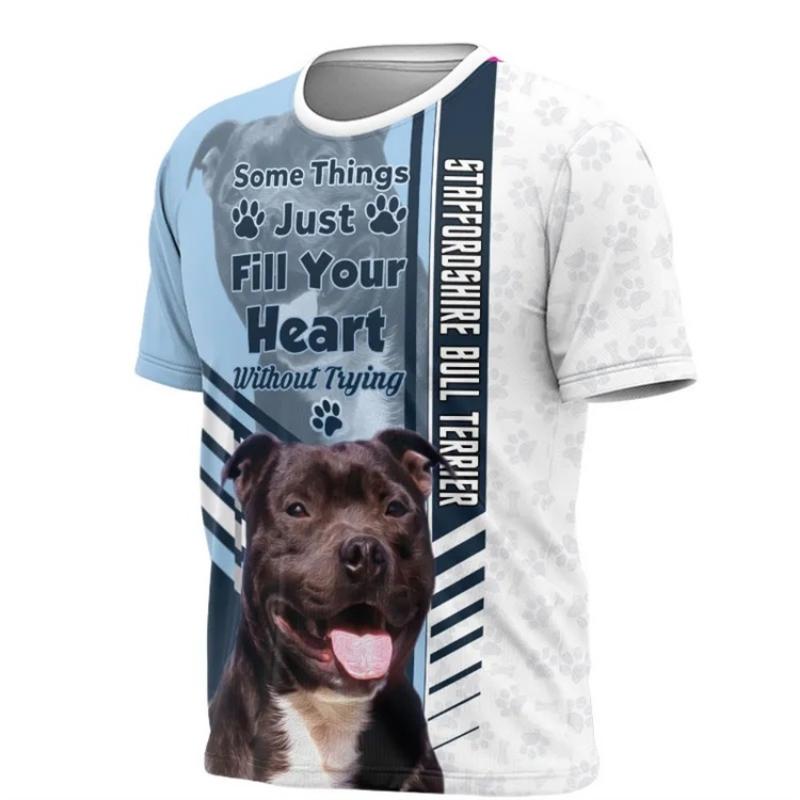Full Print Bull Pit Dog Graphic Tees Shirt For Men 3D Printed Animal Pattern Novelty Short Sleeves Oversized T Shirt Streetwear