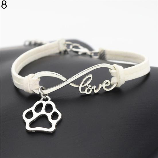 Women Unisex Stylish Paw Pendant Infinity Love Faux Leather Handmade Bracelet