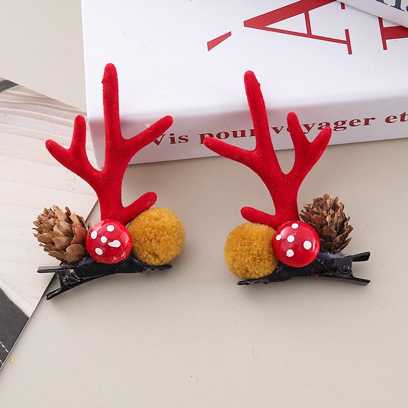 Christmas Antler Hair Clip: Cute Children's Elk Ears with Bells and Mushrooms