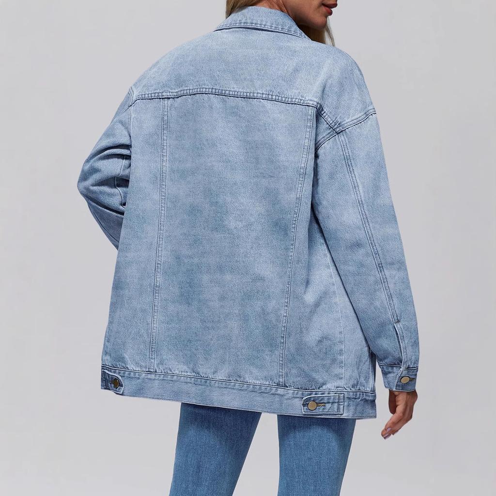 Light Blue Oversized Denim Jacket with Metal Buttons