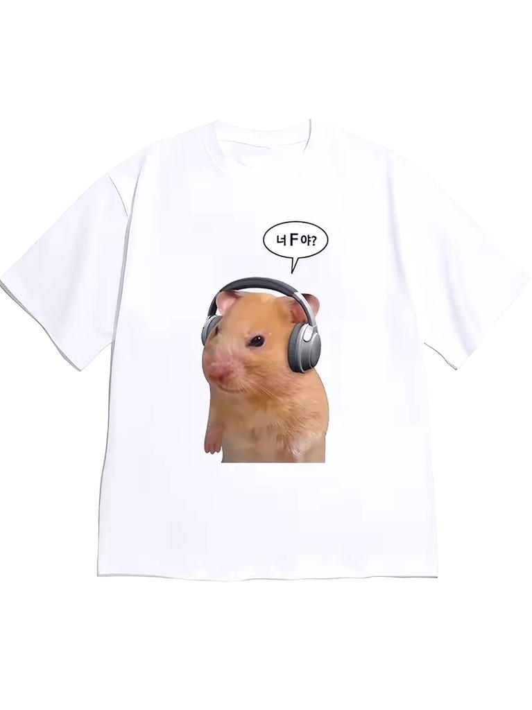 Funny Sad Hamster 2026 Polyester Tshirt Unisex Unisex Korean Style Praying Graphic Short Sleeve Casual Streetwear Top