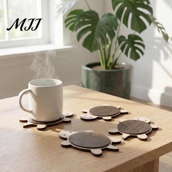 Wooden Mats for Hot Drinks Turtle/Butterfly Coasters Coffee Mugs And Tea Cups, Heat Resistant Rustic Kitchen Table Decor Mats, Insulation Pad