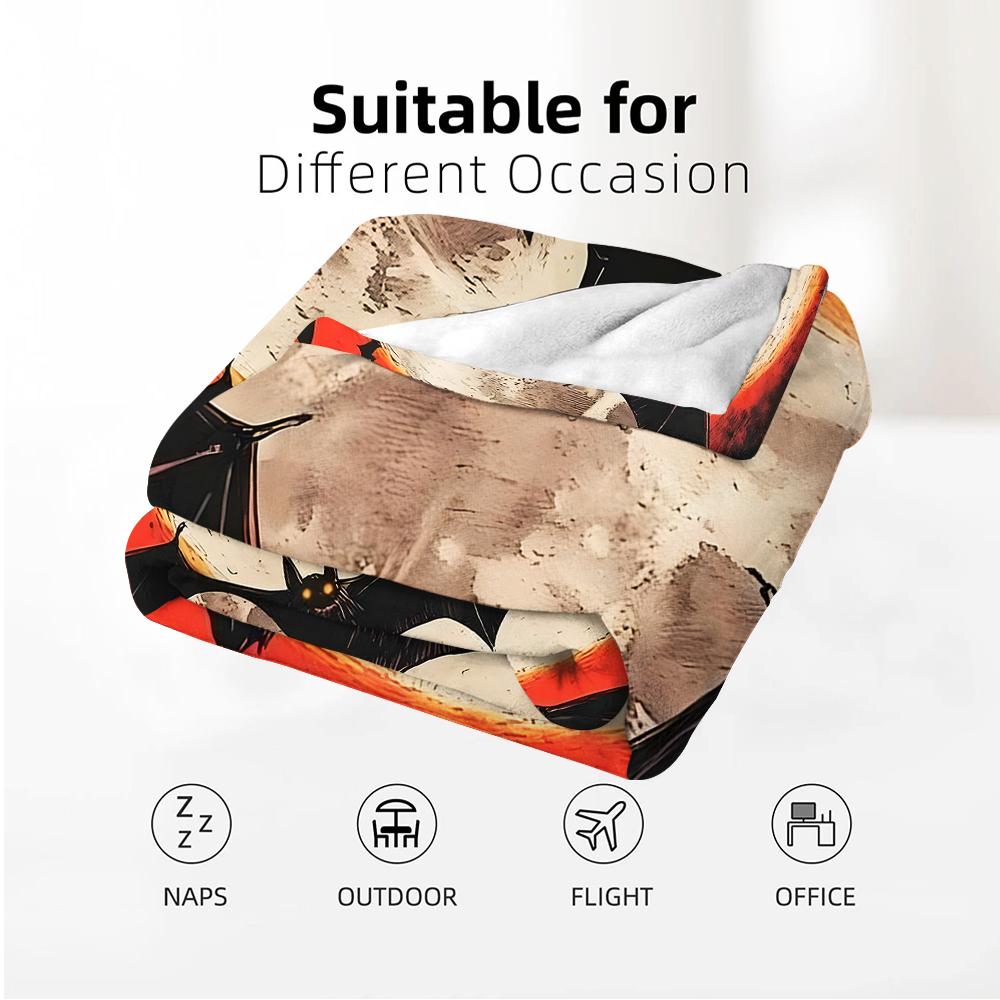 Moon Bat Graphic Soft Flannel Blanket Breathable Warm Throw for Office Car Sofa Kids Room Birthday Xmas Gift