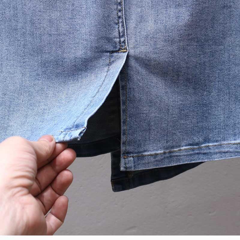 Frühling Sommer Jeansrock Damen Elastisch Hochtailliert A-Linie Hüftumspielende Röcke Lässig