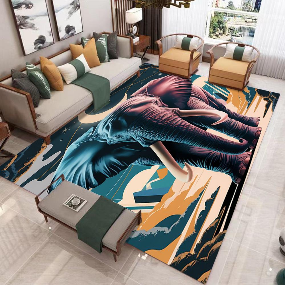 1pc Non-Slip Elephant Print Carpet Machine Suitable for Living Room Mat Bedroom Nursery Outdoor Yard MatHome Farm Decoration Rug