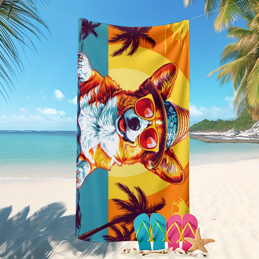 Corgi Beach Towel - Summer Vacation Dog Print, Tropical Sunset & Palm Tree Design, Soft Microfiber, Multiple Sizes