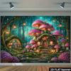 2D Flat Printing Dreamy Mushroom Cottage In Enchanted Forest Backdrop