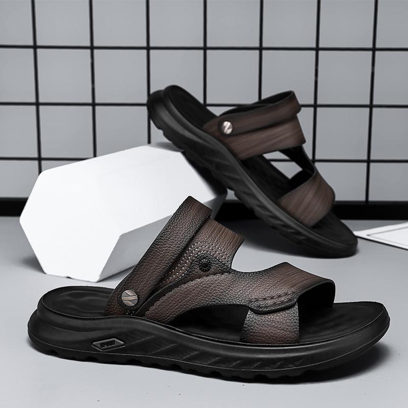 Summer Sandals for Men Outdoor Casual Sport Slippers PU Leather Non slip Breathable Roman Shoes Beach Flip Flop Garden Shoes