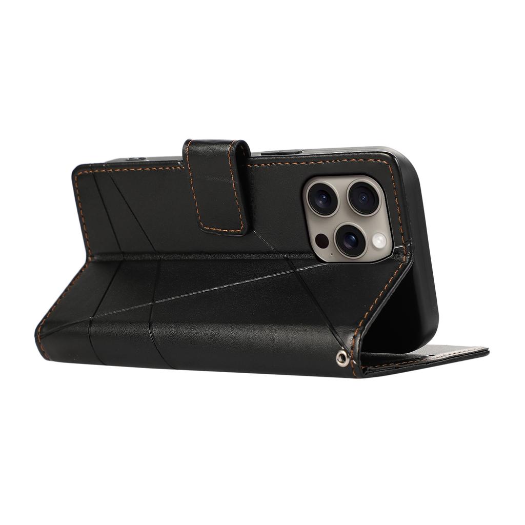 DF-06 Etui portfelowe na iPhone 16 Pro z wytłoczeniem linii, wstrząsoodporne etui na telefon