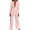 Women's Solid Color Notched Lapel Single Button Long Sleeve Blazer Wide Leg Pant Elegant Formal Two Piece Pant Suit