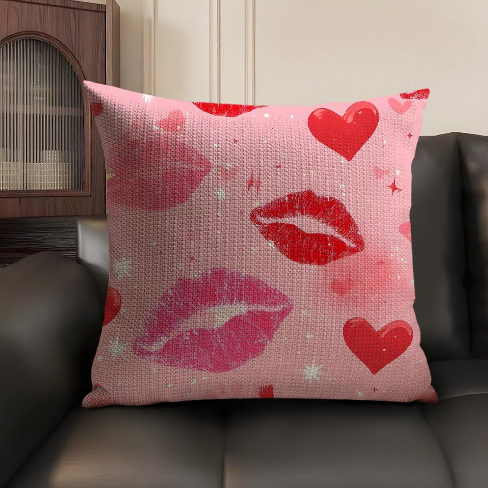 Lips Fashion Cushion Cover Natural Linen Organic Fabric Double-Sided Printing Sofa Home Decor Gift Pillow Case
