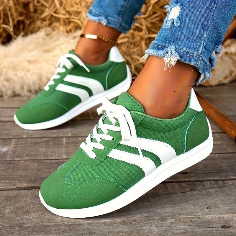 

Модная женская повседневная спортивная обувь - резиновая подошва, геометрический узор, низкий вырез на шнуровке, подходит для ношения в любое время года 43 зелёный