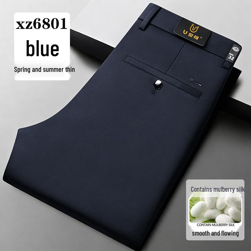 Men's High-Quality Mulberry Silk Business Casual Pants – Non-Iron, Elastic, Straight Leg for Spring/Summer