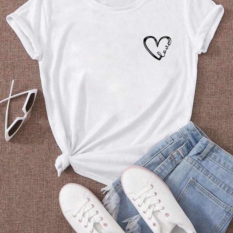 Love Heart Printed Trend Women Fashion Clothing Graphic T-shirts Clothes Print Female Shirt Short Sleeve Lady Casual Tee