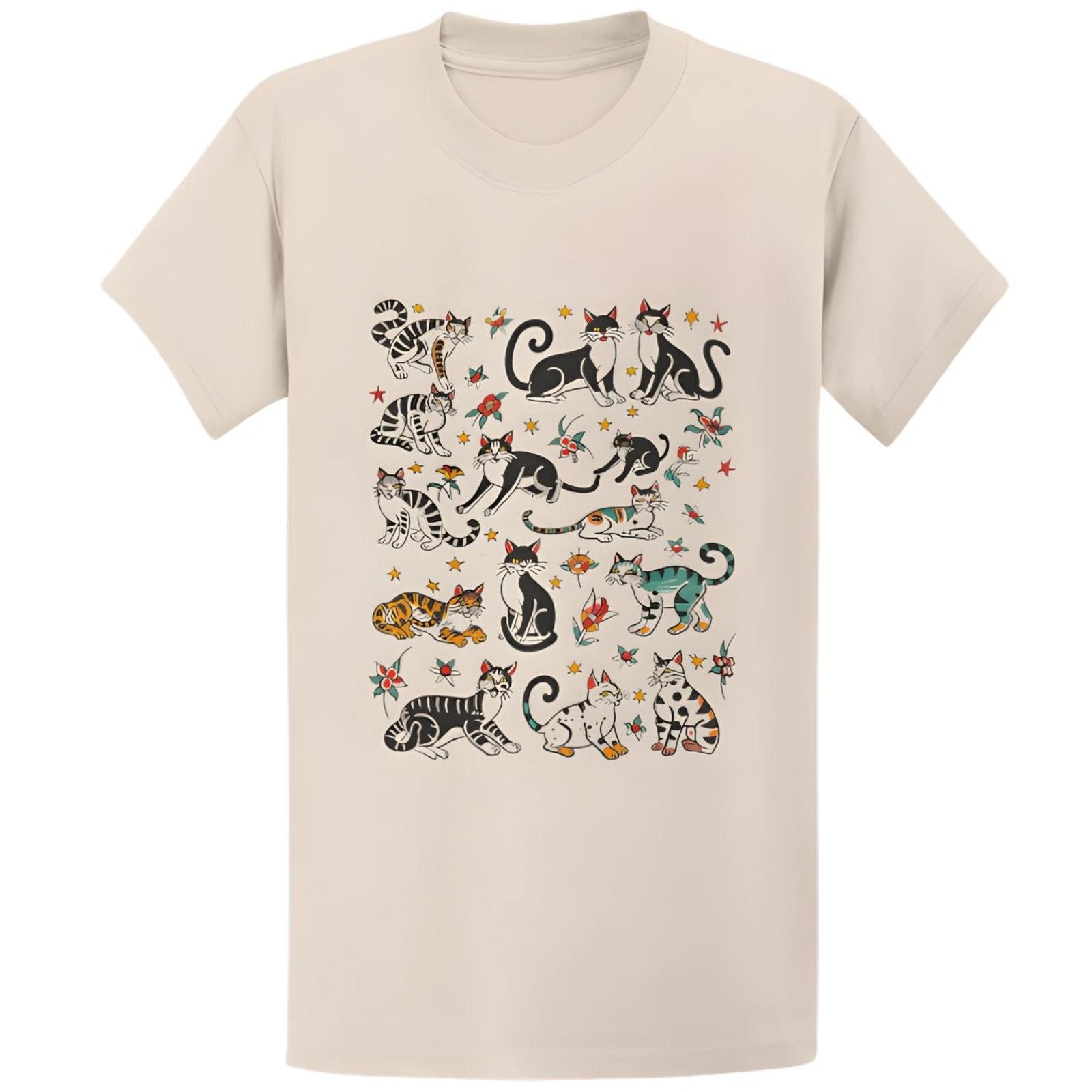 Vintage Tattoo Cat 90s Traditional Flash Lucky Kitty Graphic T-Shirt S