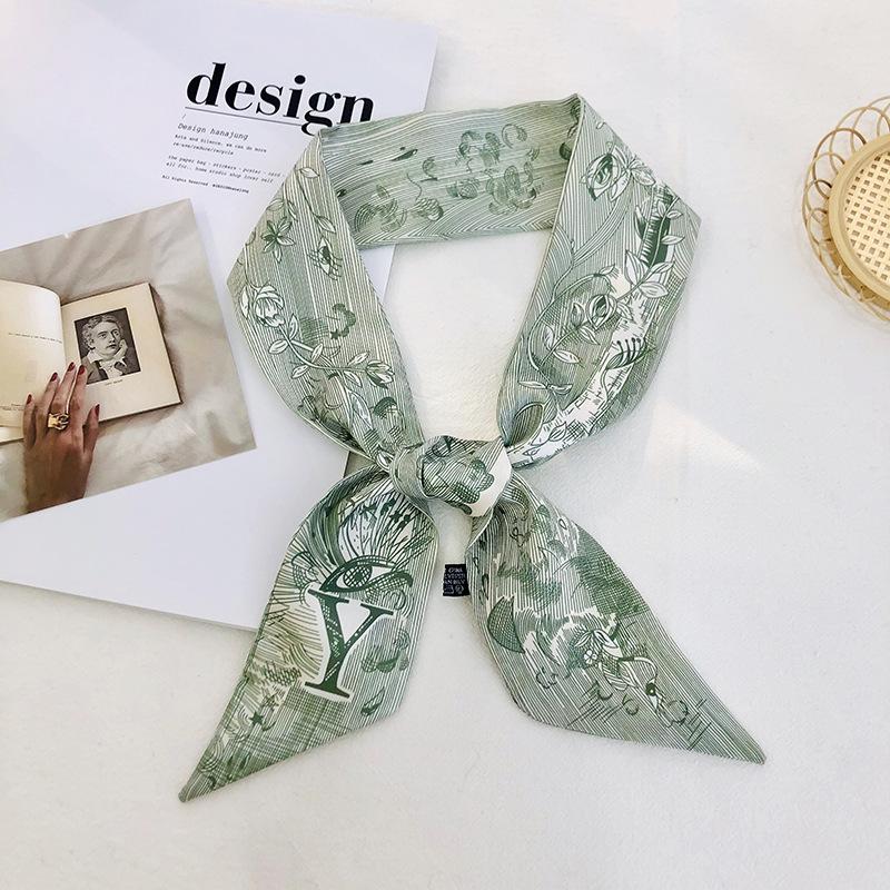 

26 Letter Print Hair Ribbon Scarf Women Neck Tie Bag Scarfs Satin Skinny Headscarves Lady Ribbon Scarf Floral Bands Neckerchief