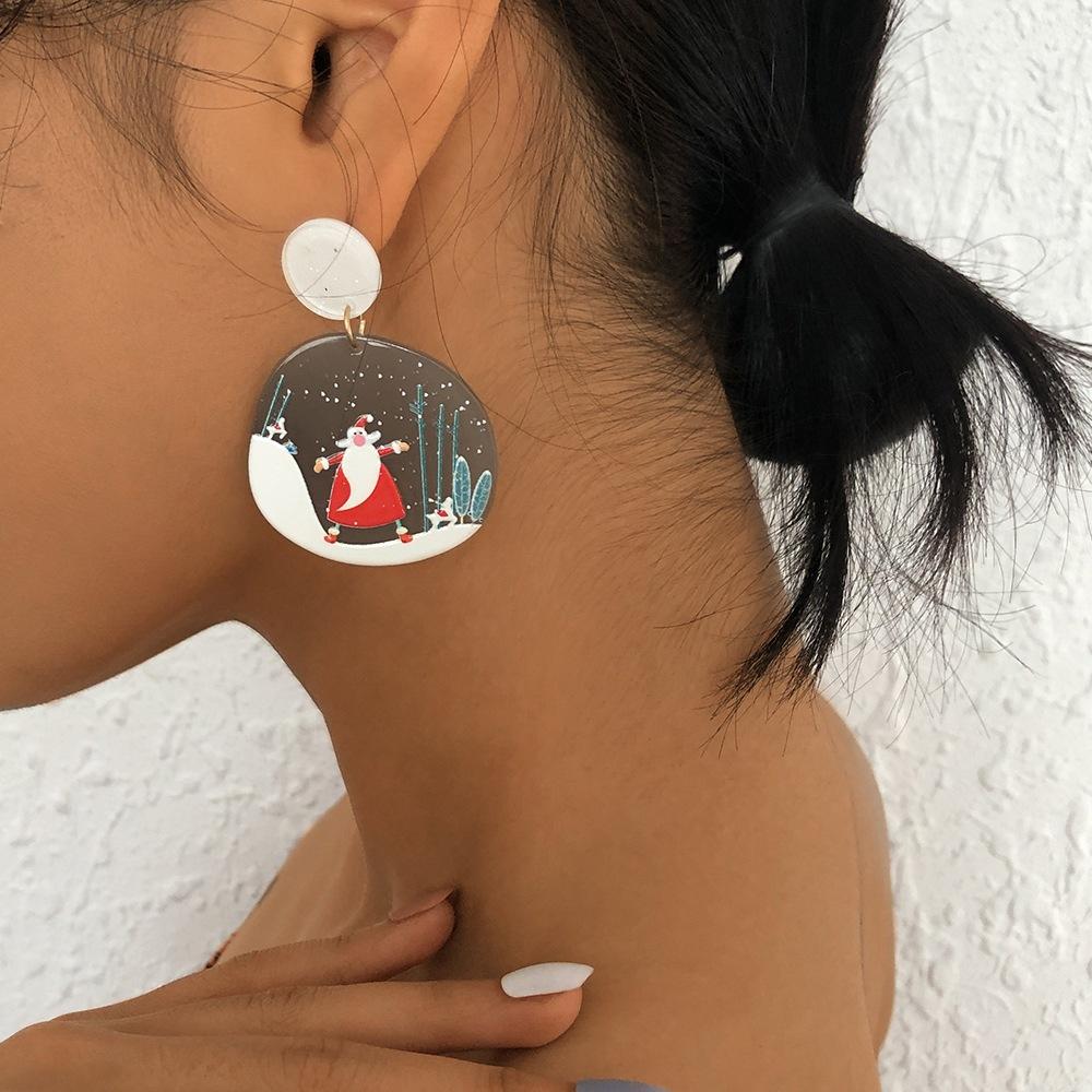 Women Christmas Tree Deer Snowman Drop Earrings Girls Christmas Gifts