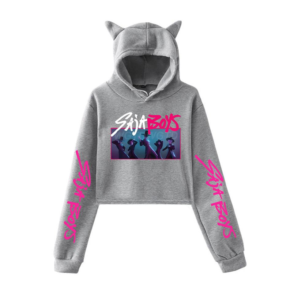 KPop Demon Hunters Printed Women Hoodie Cat Ears Long Sleeve Crop Tops Saja Boys Trend Streetwear Women's Clothing