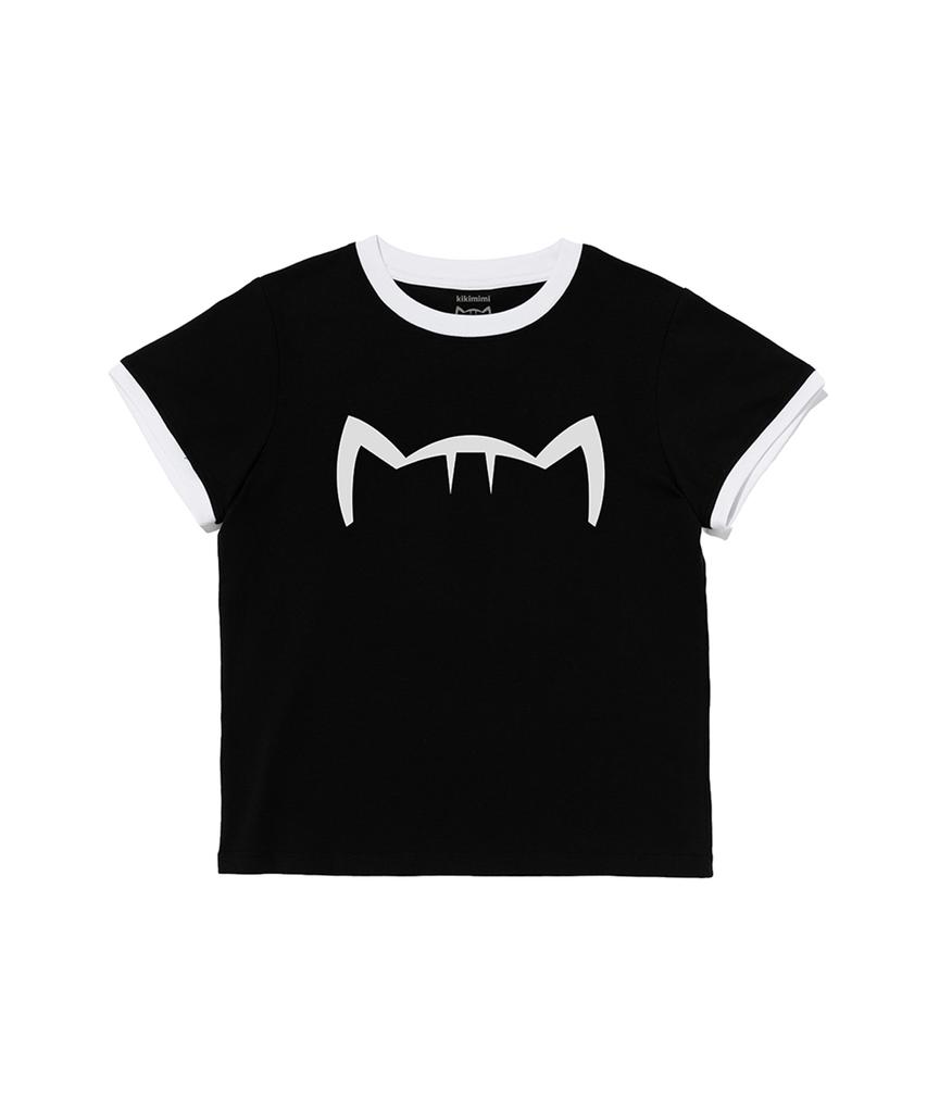 Kikimimi Crop Ringer Kitty Big Logo T-Shirt (Black)