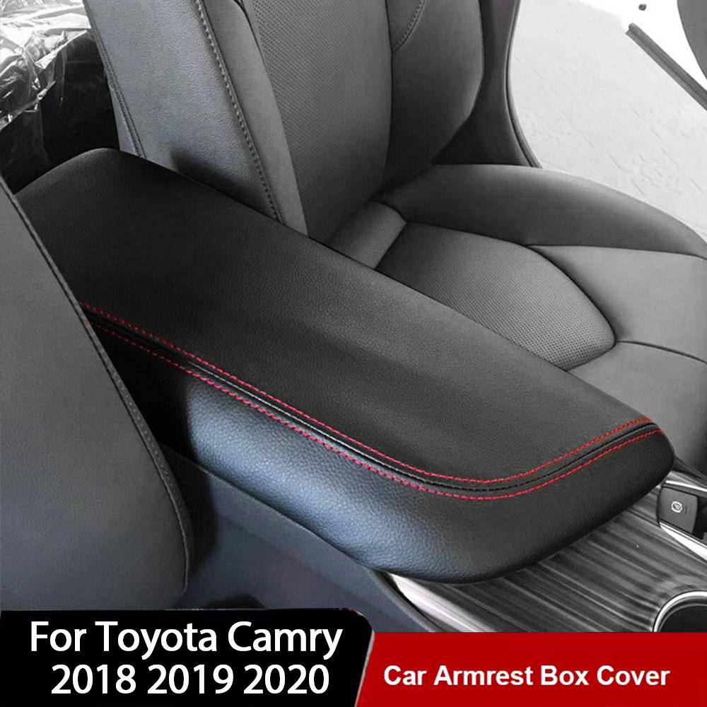 For Toyota Camry 2018 2019 2020 Car Armrest Box PU Black Leather Center Console Armrest Protector Cover Pad Interior Accessories