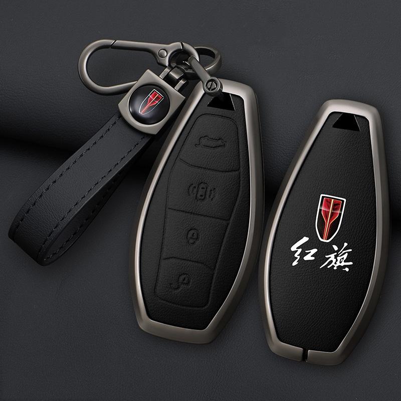Interior Mouldings Zinc Alloy Leather Car Key Cover Case Bag for Hongqi HS5 H5 H9 HS7 H7 L5 HS3 L9 Shell Protector Keychain Acce