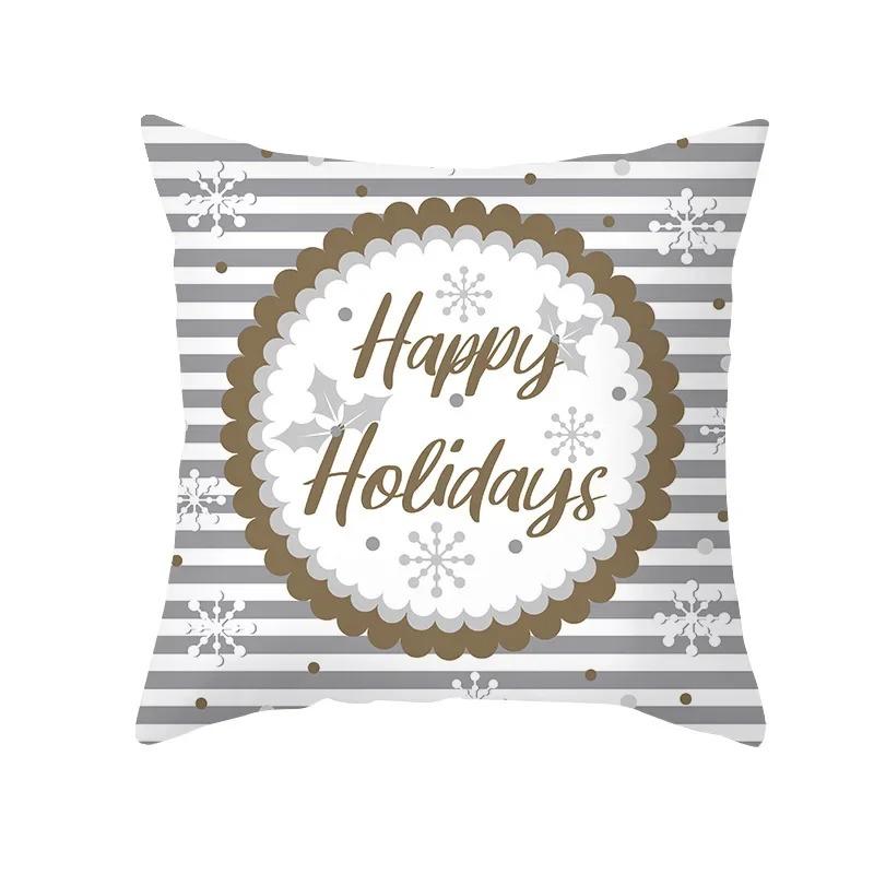 Merry Christmas Cute Cartoon Snowman Elk Print Pattern Cushion Cover Home Living Room Sofa Decoration Square Pillow