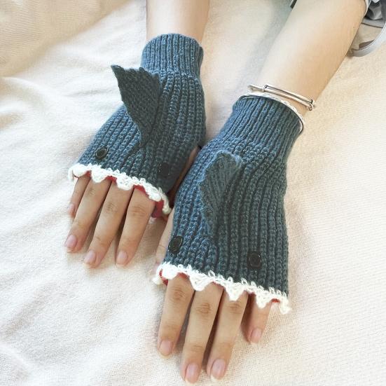 Shark Bite Knitted Gloves Cute Shark Fingerless Gloves Stretchy Warm Knit Gloves Christmas Birthday Gift for Shark Lovers Women Men Teens