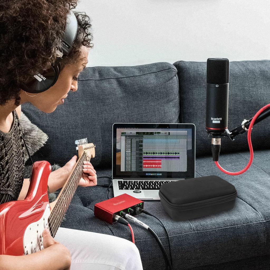 Musiin Sound Card Carrying Compatible with Focusrite Scarlett 2i2 3rd Generation 3rd Generation Audio Interface Velvet Interior Case, Cover, (Black)