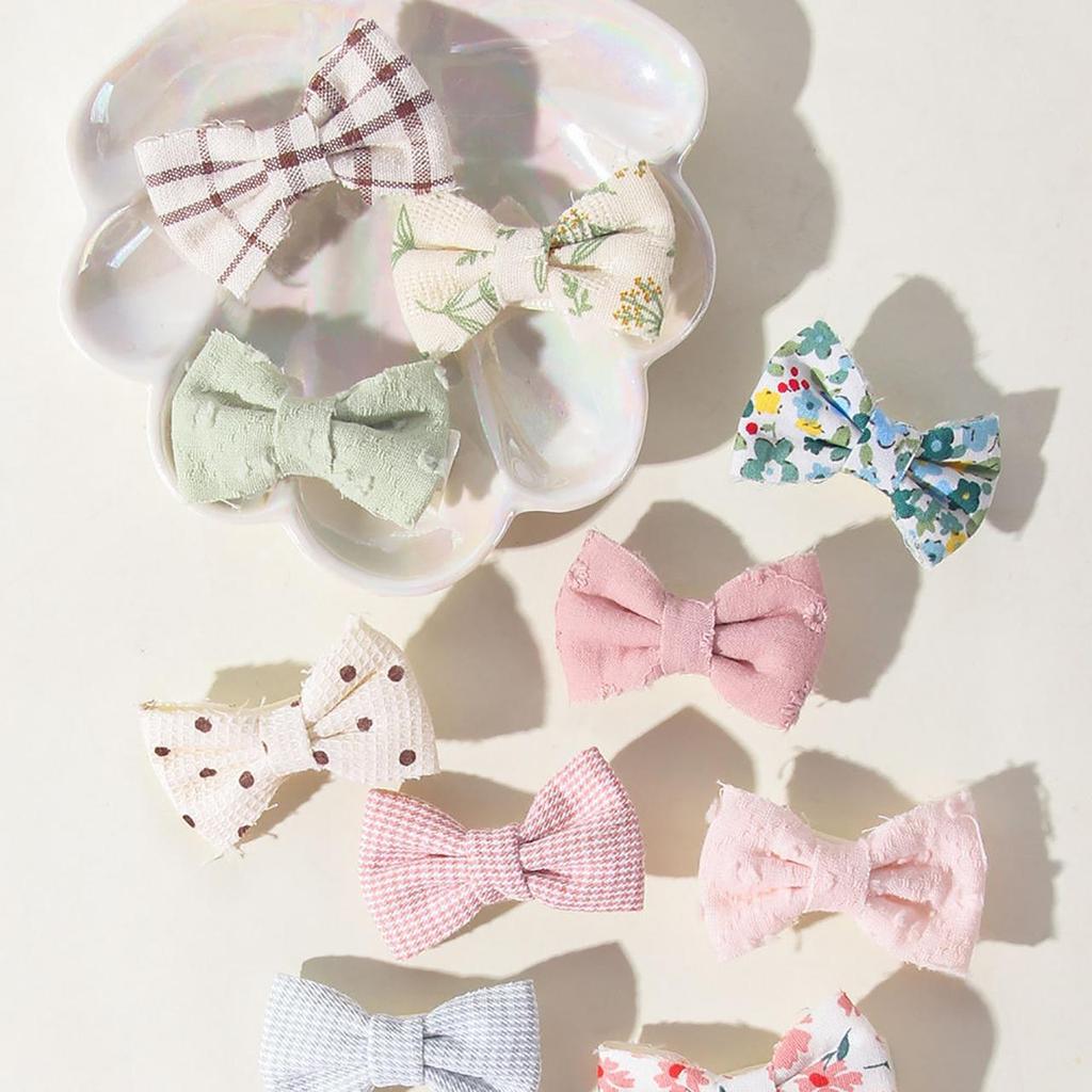 6Pcs/Set Sweet Bowknot Baby Hair Clips Grid Flower Dot Cotton Fabric Barrettes Girls Headwear Princess Kids Hair Accessories
