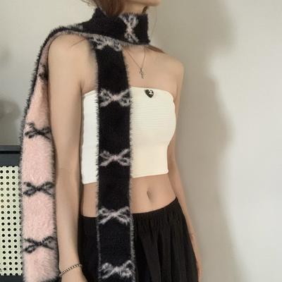 Écharpe Tricotée Design Cravate Papillon Luxe Écharpe Femmes Écharpe d'Hiver Chaude Longue Fine Petite Écharpe Foulard Féminin Foulards