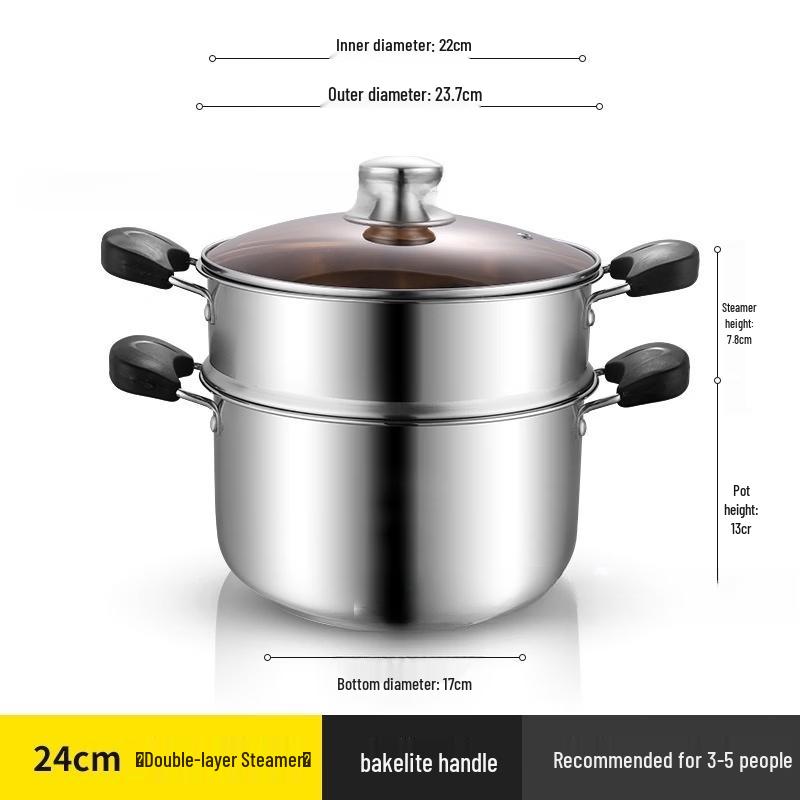 PuPan Stainless Steel Double-Tier Stock Pot