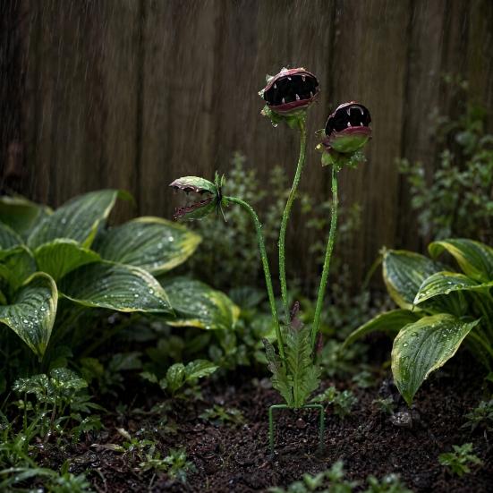 2 Pcs Whimsical Metal Carnivorous Plant Garden Stakes, 25-Inch Large Venus Flytrap Sculpture, Rust-Resistant Outdoor Yard Art for Patio, Flower Bed,
