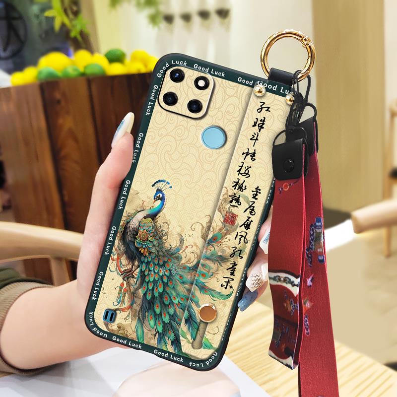 Waterproof Durable Phone Case For OPPO Realme C21Y/C25Y Elderly lady Soft case Anti-dust Ring Shockproof Wristband