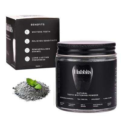 Habbits Zähne Holzkohlepulver - 50G | Zahnfleckenentferner & Zahnaufheller | Zahnschmelzschonende Mundpflege | Ohne Fluorid & Peroxid | Aktiviert