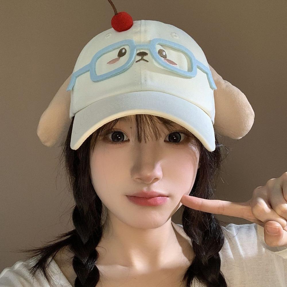 Peaked Cherry Dog Baseball Cap Cartoon Puppy Hat with Ears Glasses Puppy Cap  Boys