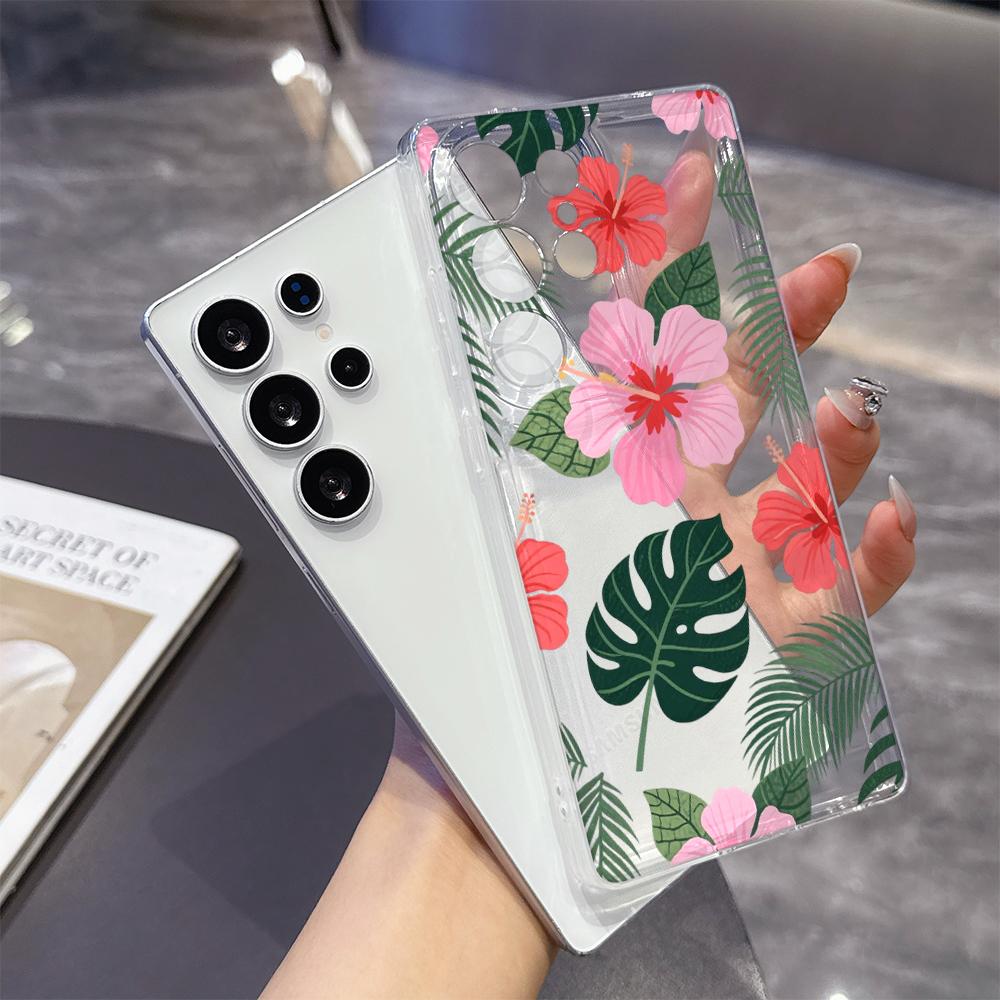 Tropical Hibiscus and Leaves Phone Case for Samsung Galaxy S26 S25 S24 S23 S22 S21 S20 FE Plus Lucency TPU Protection Cover