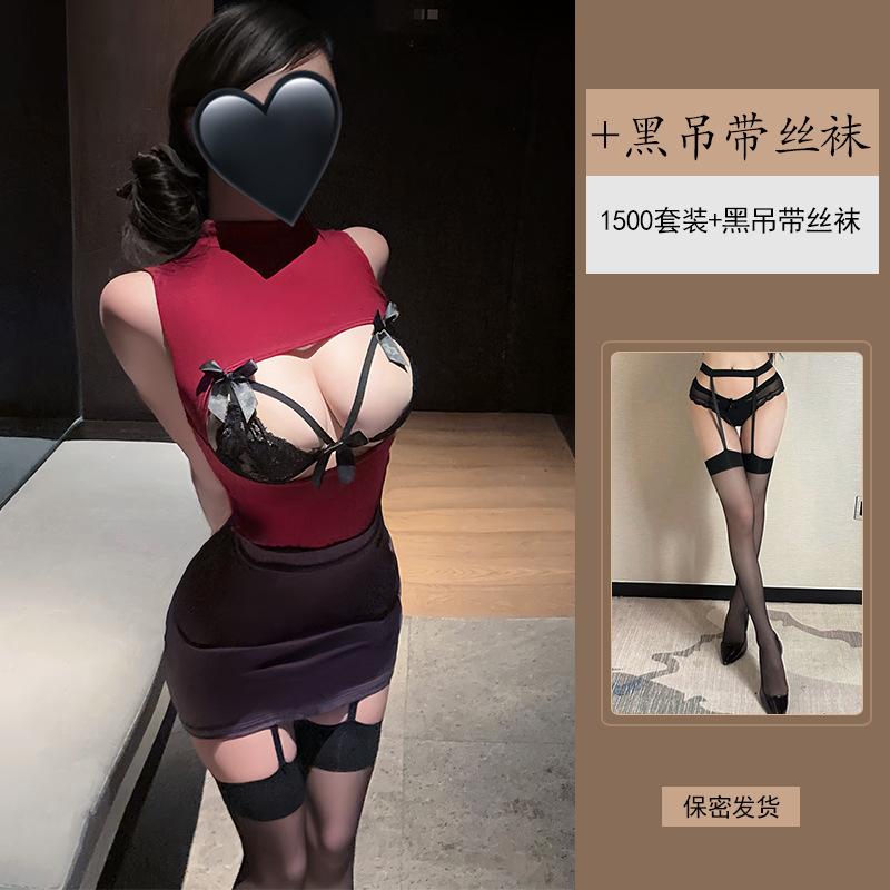 Yiyue Sexy Underwear Sexy Secretary OL Hip Skirt Hollow Lace Temptation Nightclub Uniform Pajama Set 1500