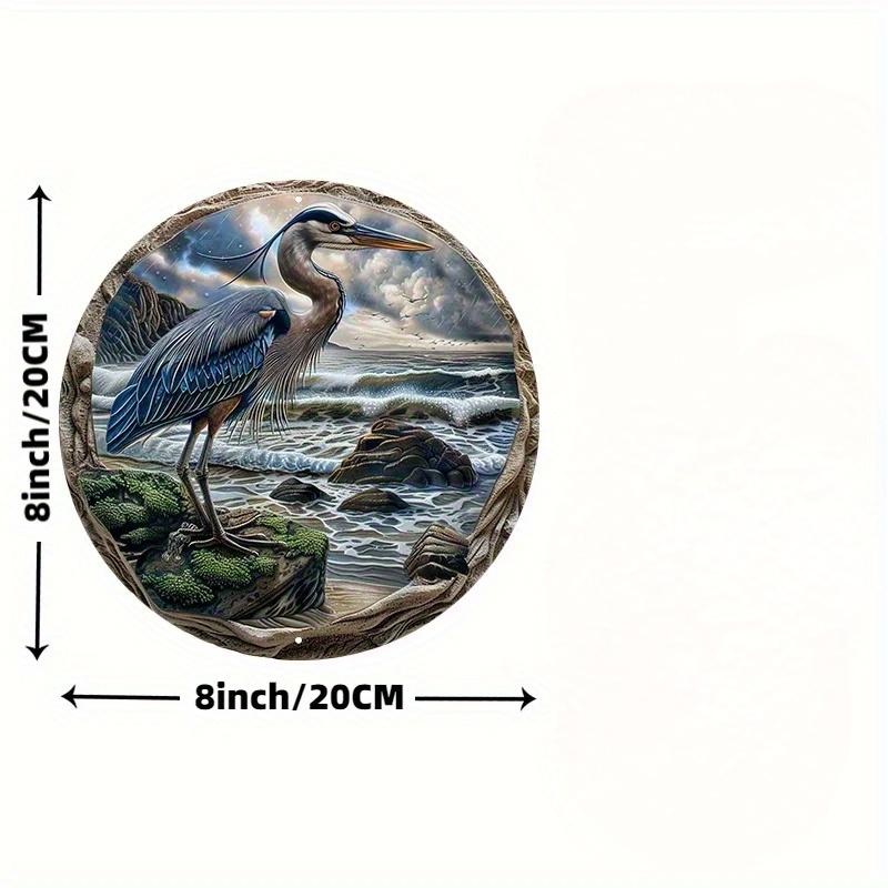 Blue Heron Wooden Plate, 8x8 Inch, Durable and Proof, Suitable for Door or Wall Decoration, Art Home Decor, Easy To Hang