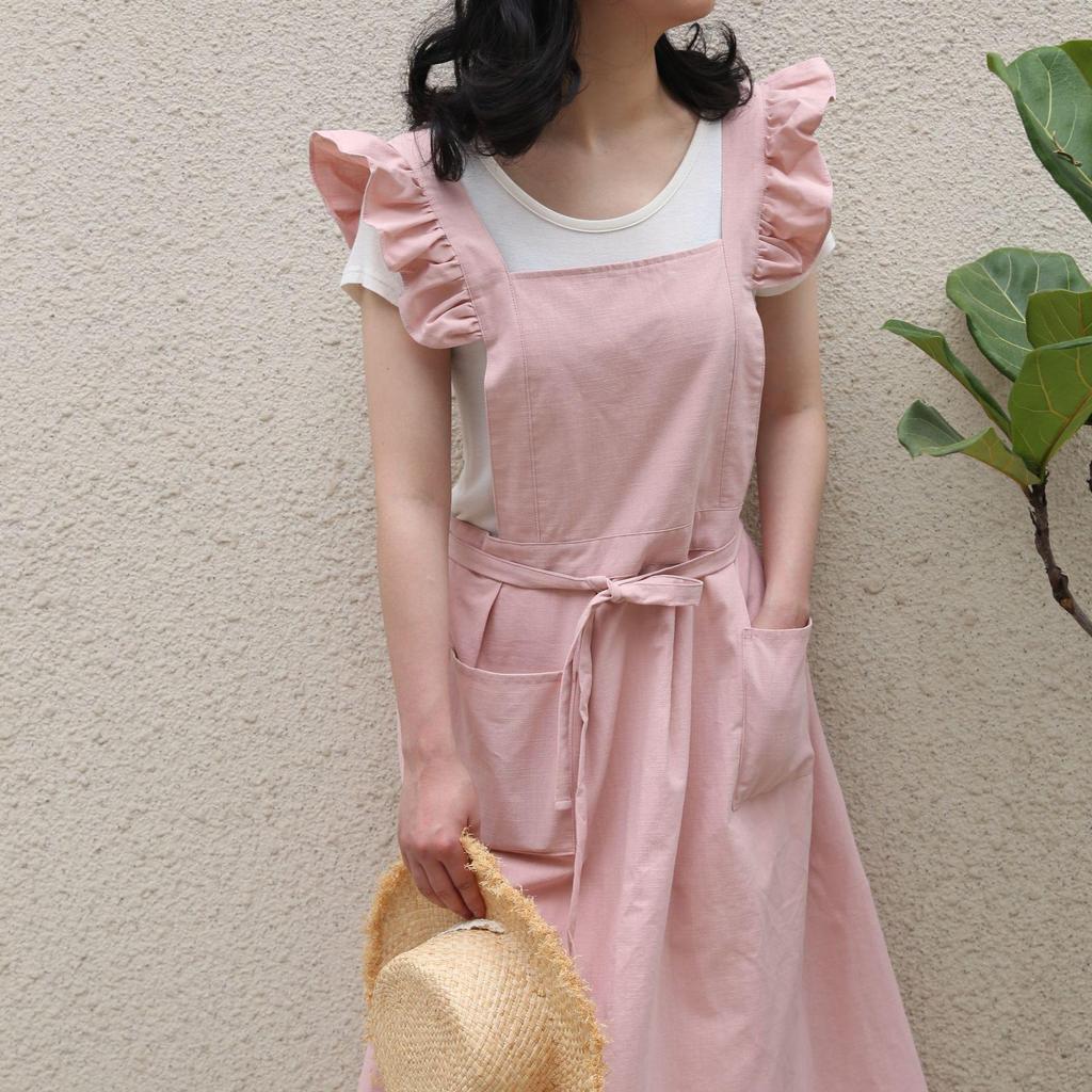 Korean Style Puff Sleeve Ruffle Apron - Artistic, Girly, Stain-Proof for Coffee Shop, Garden, Bakery, Kitchen.
