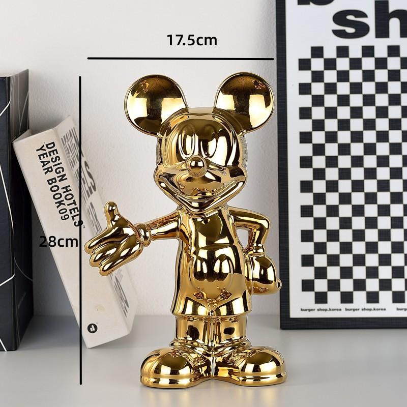 Disney Cartoon Anime Mickey Mouse Figure Statue Resin Plating Welcome Gesture Sculpture Mickey Ornaments Coffee Bar Home Decor