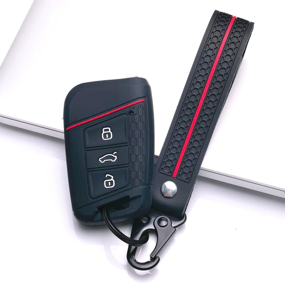 Key Fob Cover for Volkswagen Golf Tiguan Passat Octavia A7 MK7 MK2 B8 with Keychain Anti-Scratch Guard Shockproof Protection Soft Grip Texture
