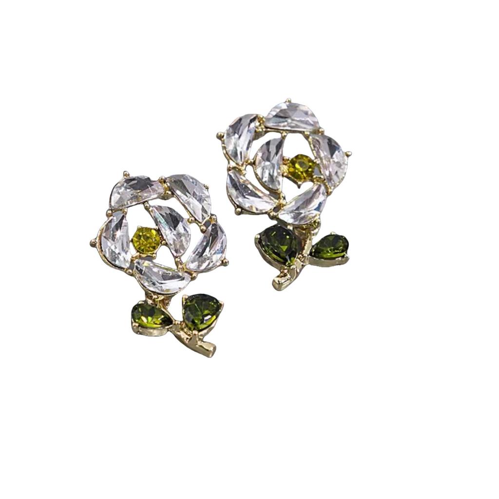 Sweet Diamond-Studded Flower Stud Earrings - Hepburn Style, Minimalist Luxury Jewelry