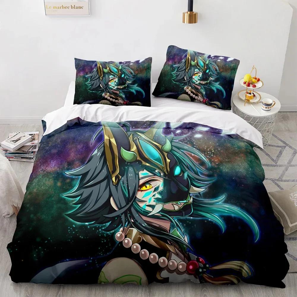 Genshin Impact Bedding Set Game 3d Print Bed Linen Quilt Soft Duvet Cover Sets Home Textile Queen King Size Girl Kids Room Decor