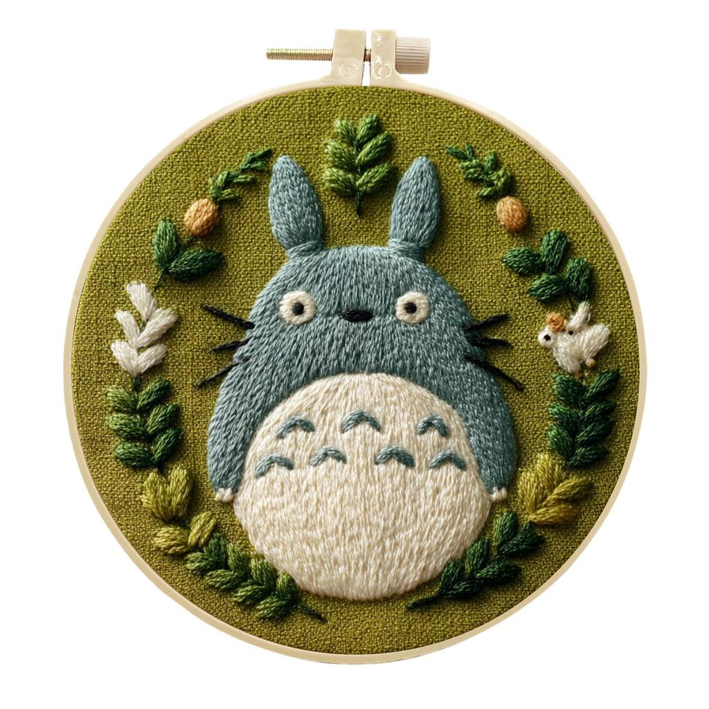 1 PC Totoro Flower Pattern Embroidery DIY Fabric Craft Set with Tools