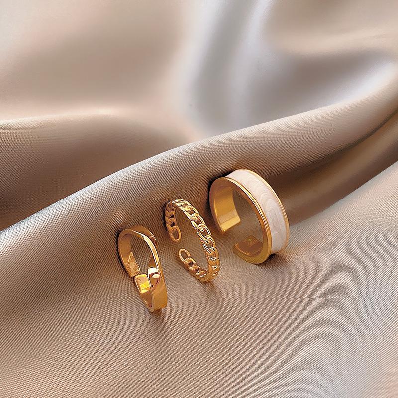 Plain Ring Three-piece Combination Ring Female Ins Cold Wind Open Ring Ring Japanese and Korean Simple Trendy Hand