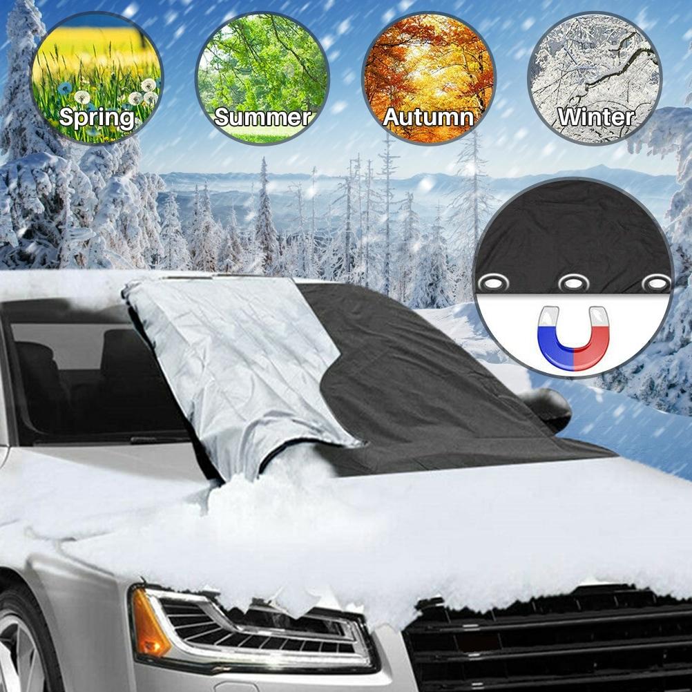 Magnetic Car Sun Shade Cover with Flap and Safety Strap Car Front Windshield Snow Protective Cover